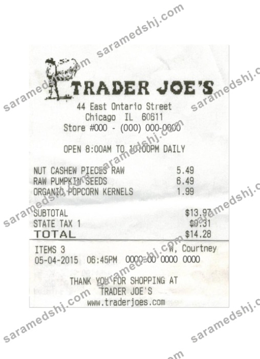 TRADER JOE'S cash receipt